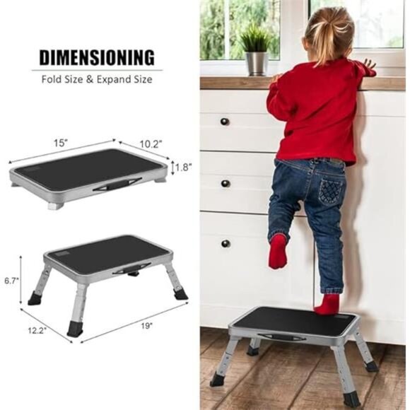 Foldable Step Stool, Adjustable Step Stool with a Non-Slip Platform, Step Ladder - Picture 5 of 8